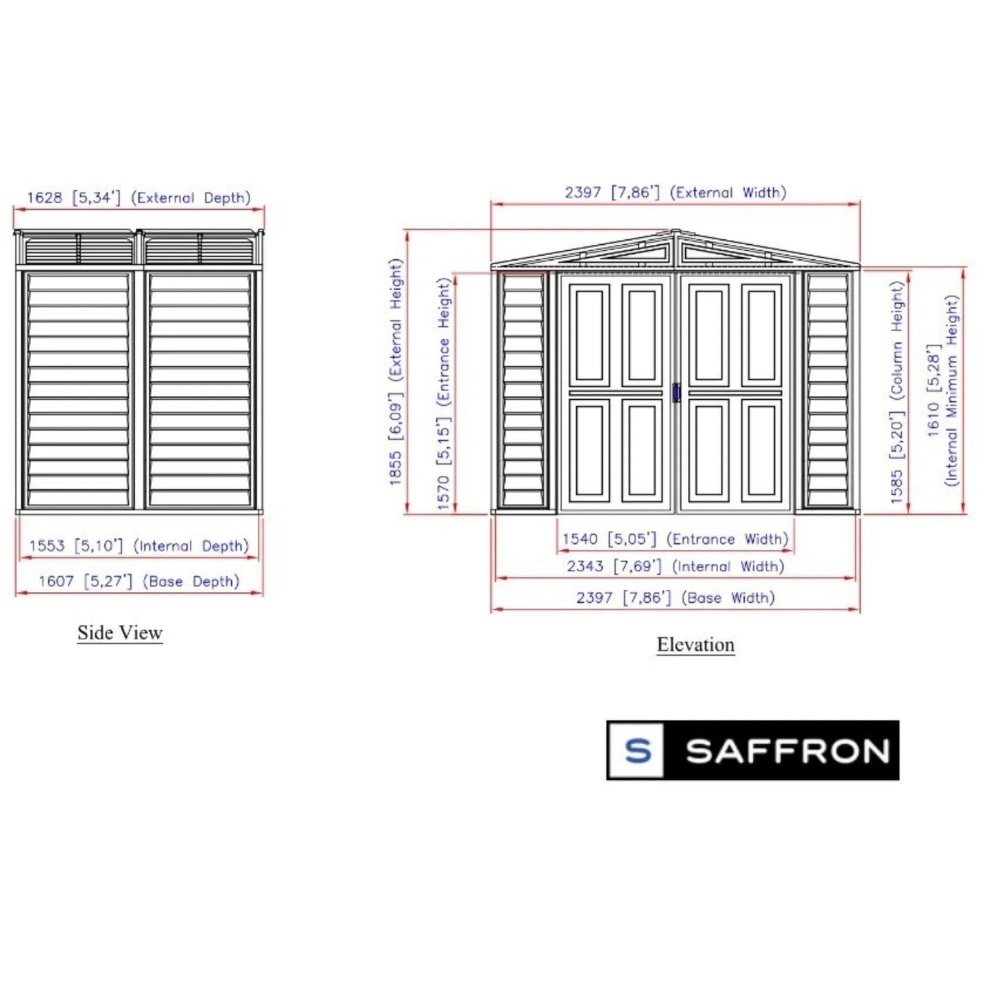 Saffron 8x5ft Vinyl Garden Shed with Foundation Kit