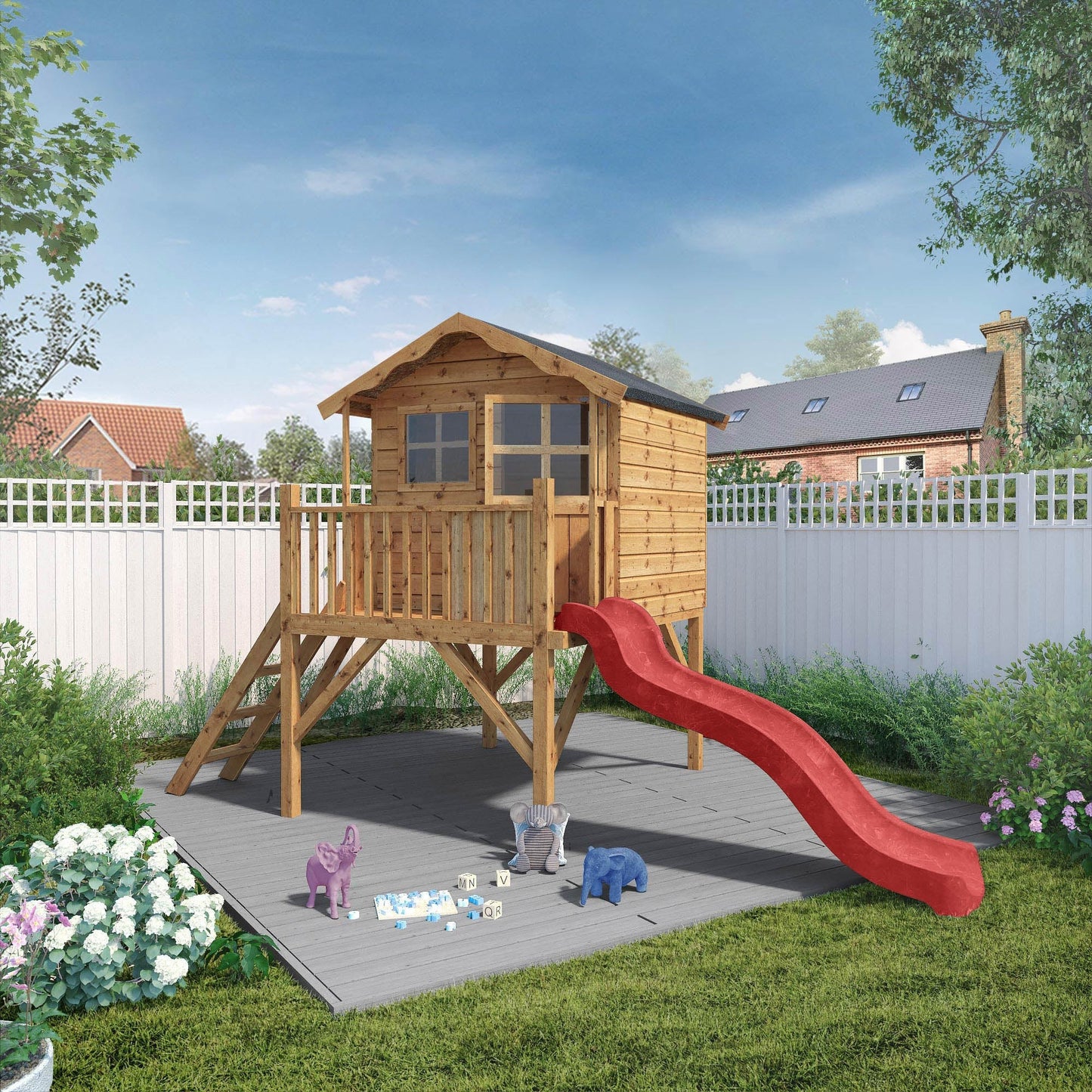 Mercia Poppy 5 x 10 Tower Wooden Playhouse with Slide