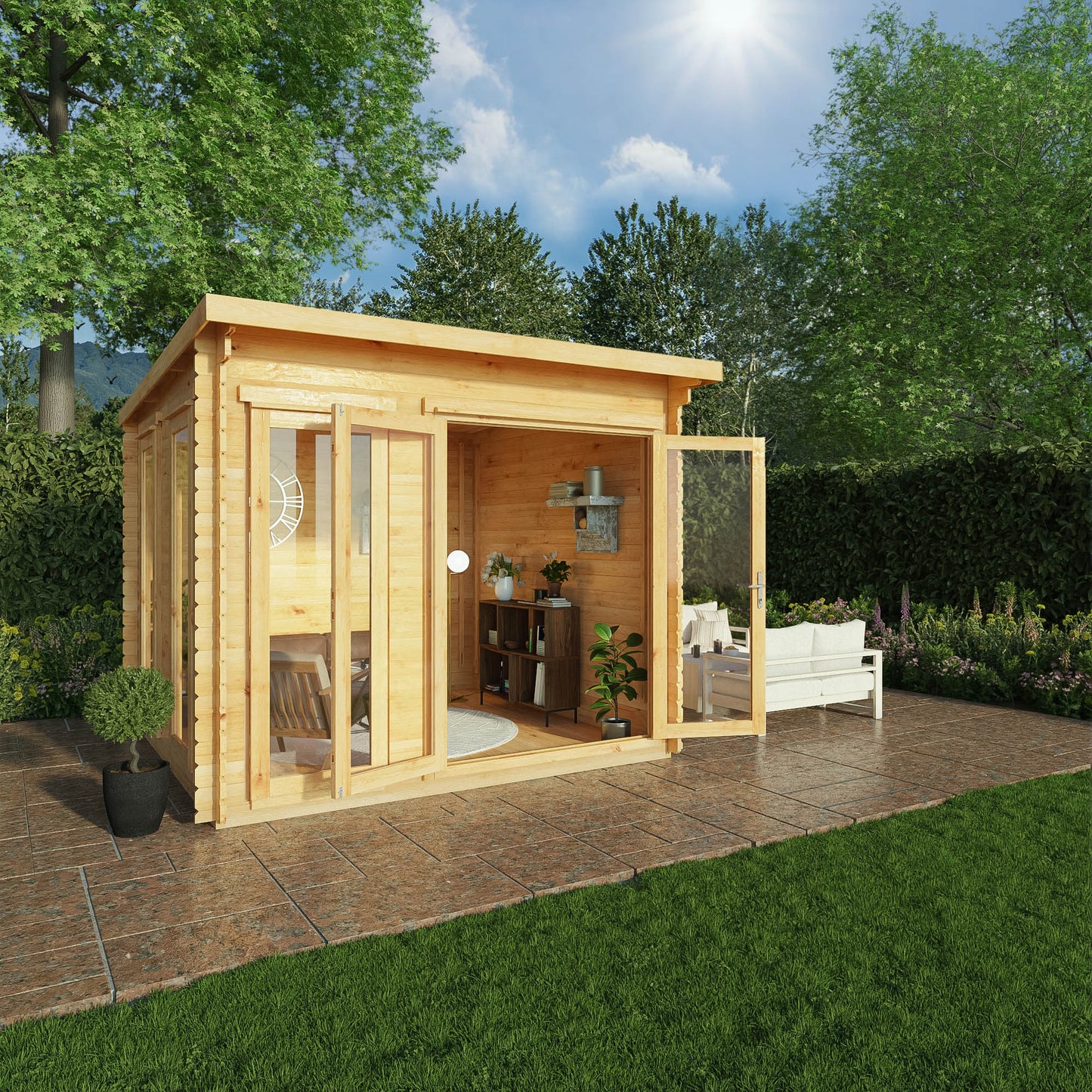 Mercia 3m x 3m Premium Wren Pent Log Cabin - 28mm