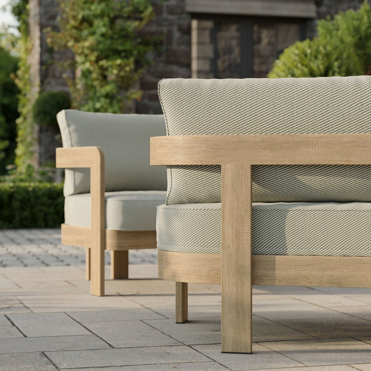 N3 Oak Three Seater Sofa Sage Twill