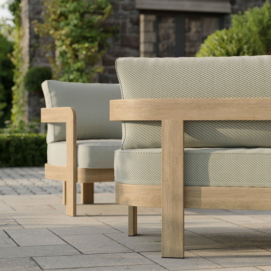 N3 Oak Three Seater Sofa Sage Twill