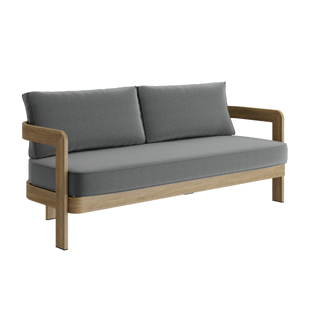 N3 Oak Three Seater Sofa Smoke Weave