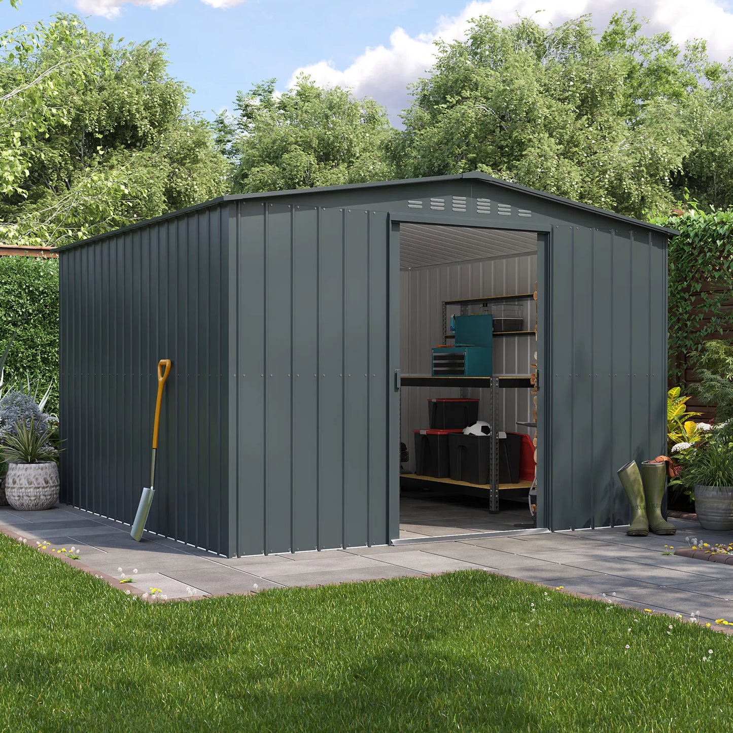 Globel Apex Metal Garden Shed - Choose Size